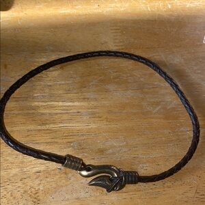 Brown Braided Leather  with Gold Hook Clasp